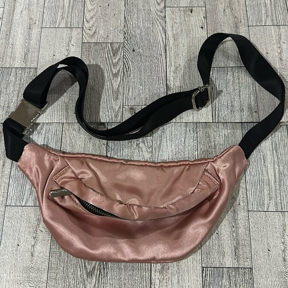 Pink satin fanny pack traveling bag